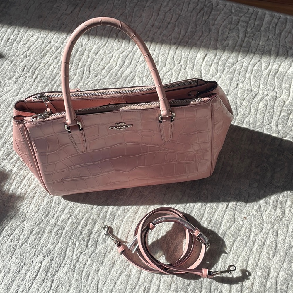 Coach pale pink croc handbag